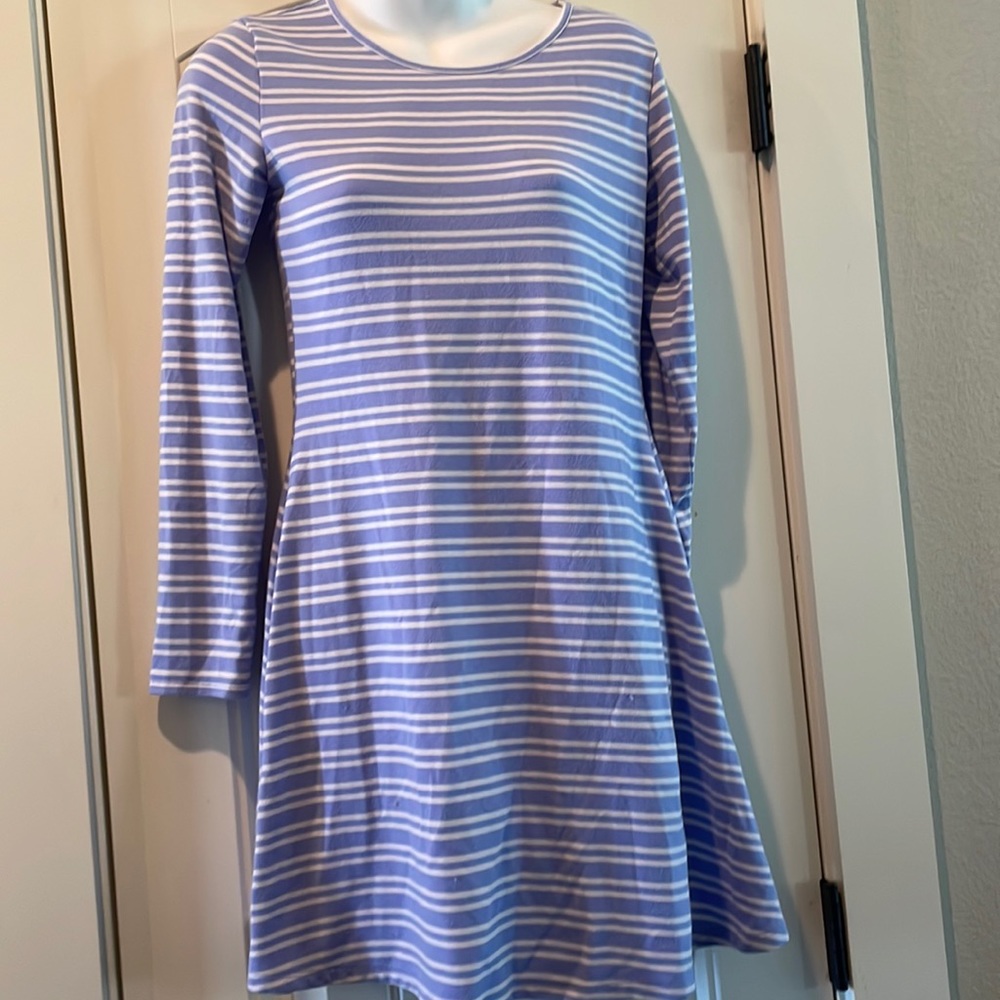 Girls Blue and White Striped Dress